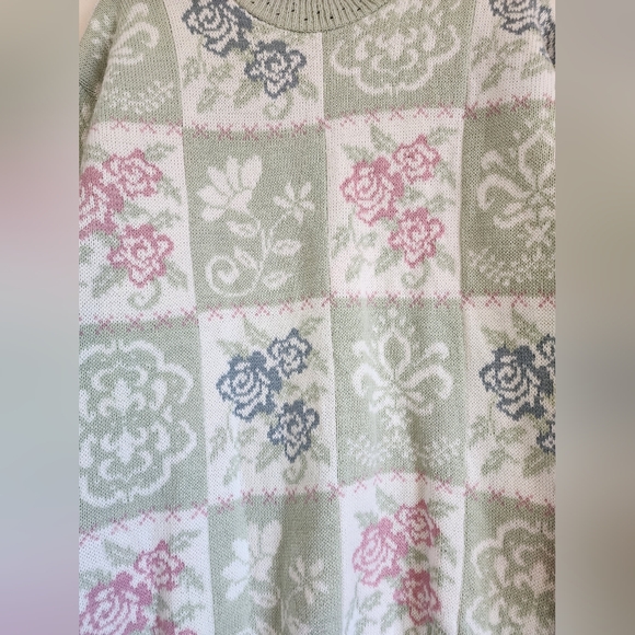 Floral Patterned Sweater - Green, Pink, Blue - Picture 2 of 4